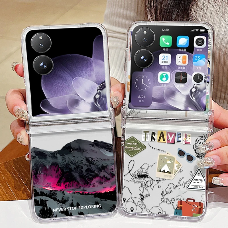 Für Xiaomi Mix Flip Klar Telefon Fall Schnee Berg Flugzeug Stoßfest Transparent Falten Harte PC Zurück Abdeckung Für Mi Mix Flip 5G