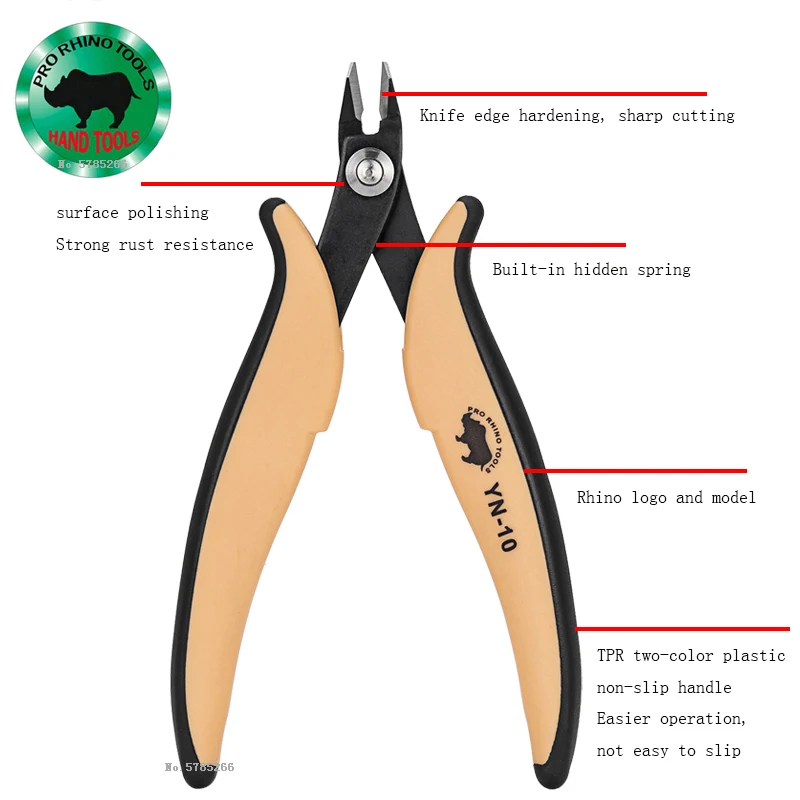 

Japanese RHINO 135mm YN-10 Ruyi Cutting Pliers 5 Inch Electronic Pliers Plastic Model Pliers Oblique Pliers