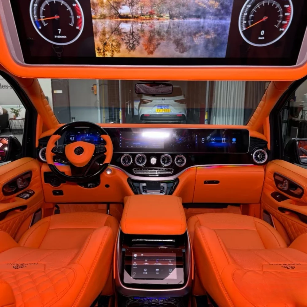 Premium Orange Customizable Interior Upgrade Kit for Mercedes Vito/Viano High Roof Includes Leather Seat Covers Dashboard Trim