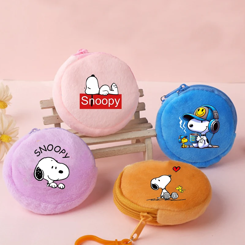 

Snoopys Plush Round Coin Purse Girls Boys Mini Short Wallet Keychain Zipper Purse ID Card Rose Money Bag Fun Headphone Bags Gift