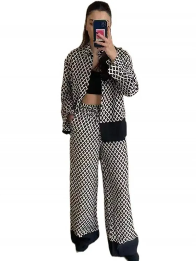 2 Piece Women Sets 2024 New Arrival Autumn Matching Sets Stripe Print Two Pieces Sets Top And Pants Suits Outfits Clothing