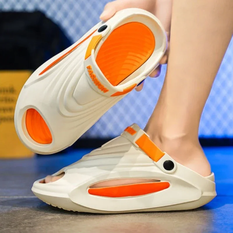 

Нескользящие мужские тапочки на платформе, пляжные шлепанцы для взрослых, 2022, модные летние шлепанцы в оригинальном стиле, удобная резиновая мужская обувь из ПВХ Y2k