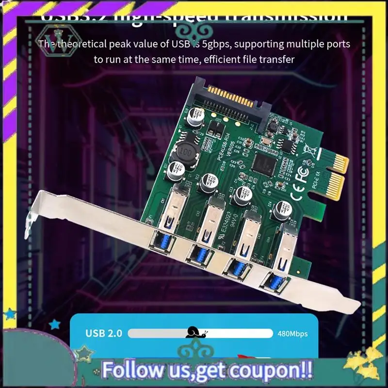 

НОВЫЙ 1 шт. PCIE 1X к USB3.2 Карта расширения PCI-E 4 порта USB3.2 Адаптер-умножитель Зеленый