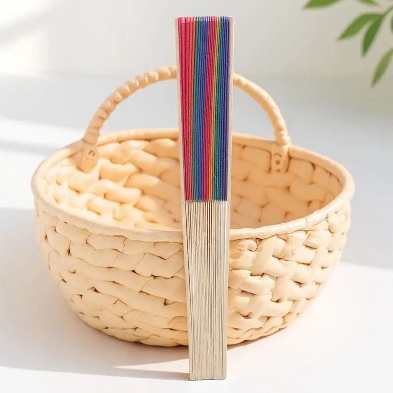 

23Cm Rainbow Folding Fan Handmade Colorful Fabric Portable Hand Fan For Party Wedding Pride Decor Gift Foldable Fans Festival