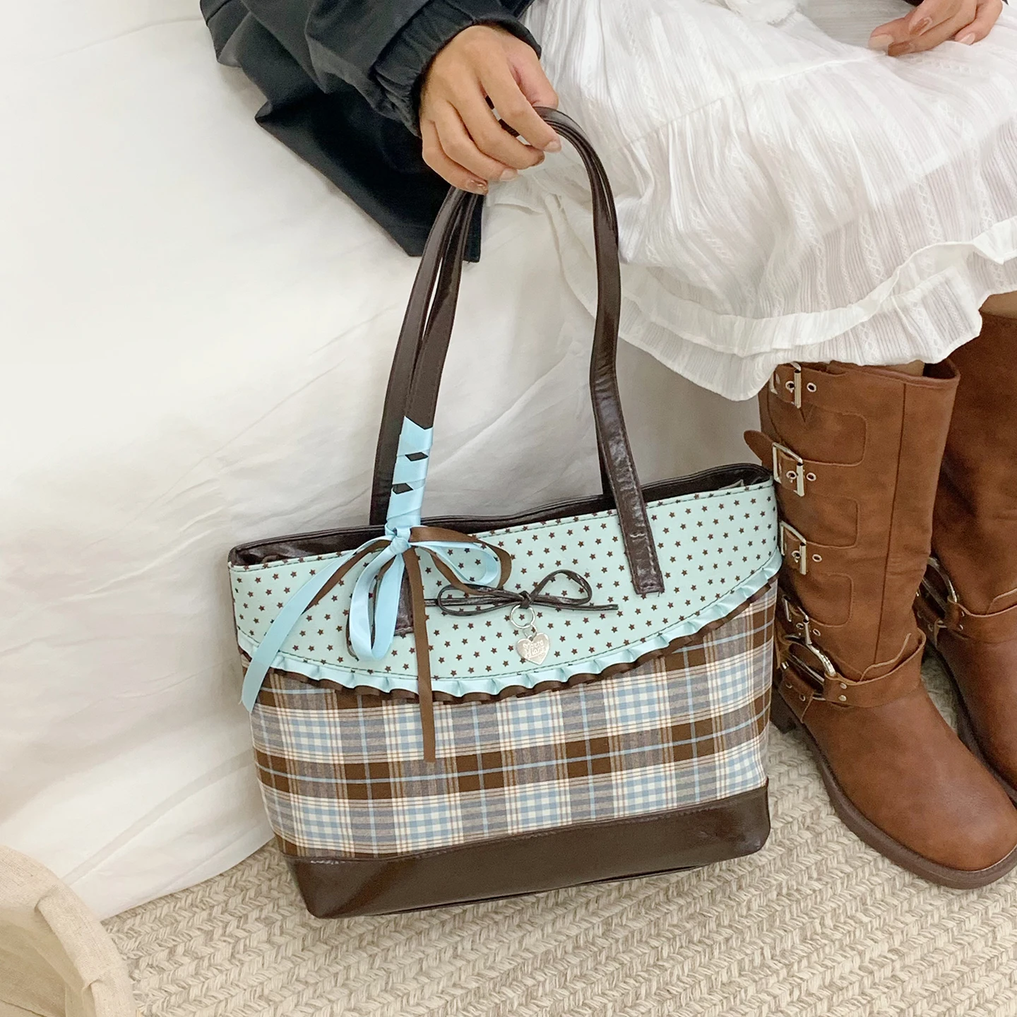 

Mint Choco Canvas Bag Women's Commuter Bag 2025 New Design id Ballet Sle Korean System Soft Square ape PU Material