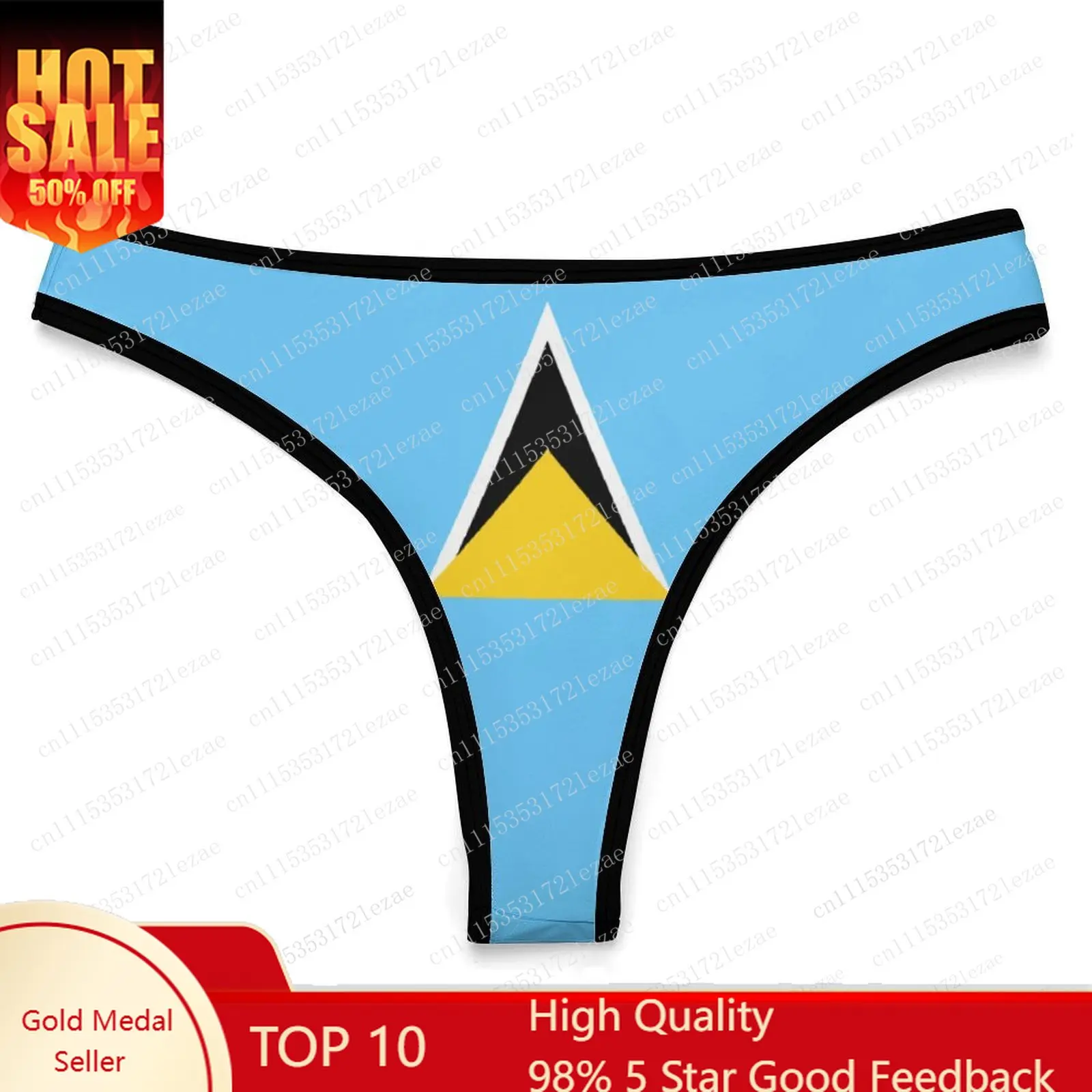Saint Lucia Flag Custom Ice Silk Thong Panties Women's Comfortable Briefs S-2XL Suitable for Everyday Wear and All Seasons