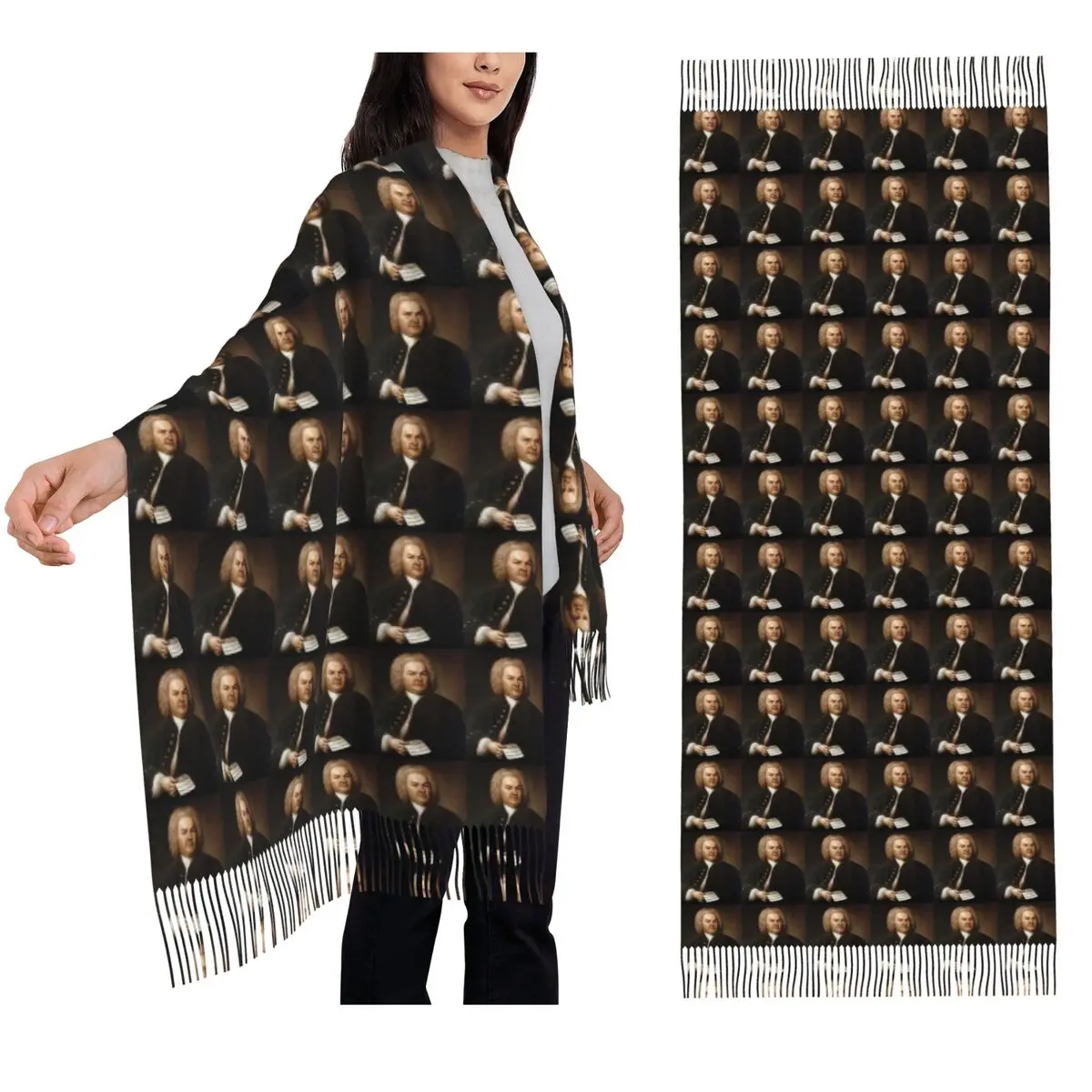 

Johann Sebastian Bach, German Composer Scarf Tassel Scarves for Women Soft Warm Shawls and Wraps Large Fall Winter Shawl Wrap