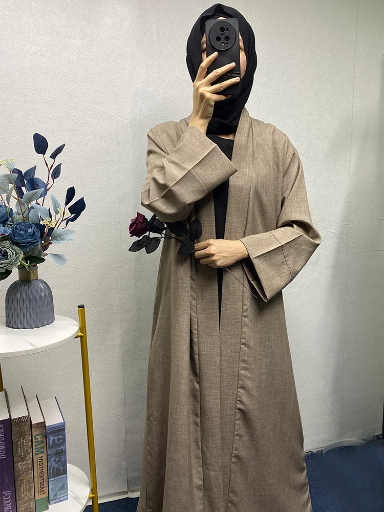 Thin Open Abaya without Veil Plain Women Muslim Abaya Kimono Muslim Eid Ramadan Elegant Cardigan Gown Islamic Clothing