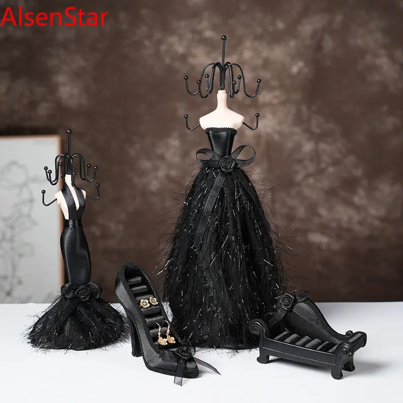 

Black Princess Model Jewelry Display Rack Earring Necklace Bracelet Window Ornament Girl Birthday Wedding Gift