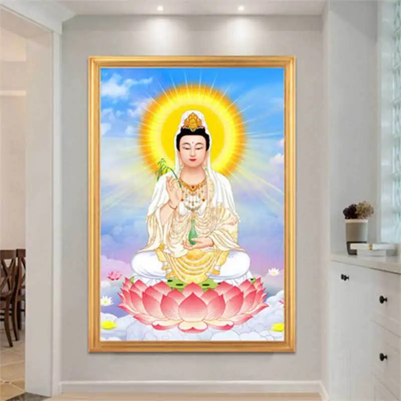 2019 New Cross Stitch Diamond Embroidery Guanyin Sitting Lotus Diamond Painting For Entrance Buddha Living Room