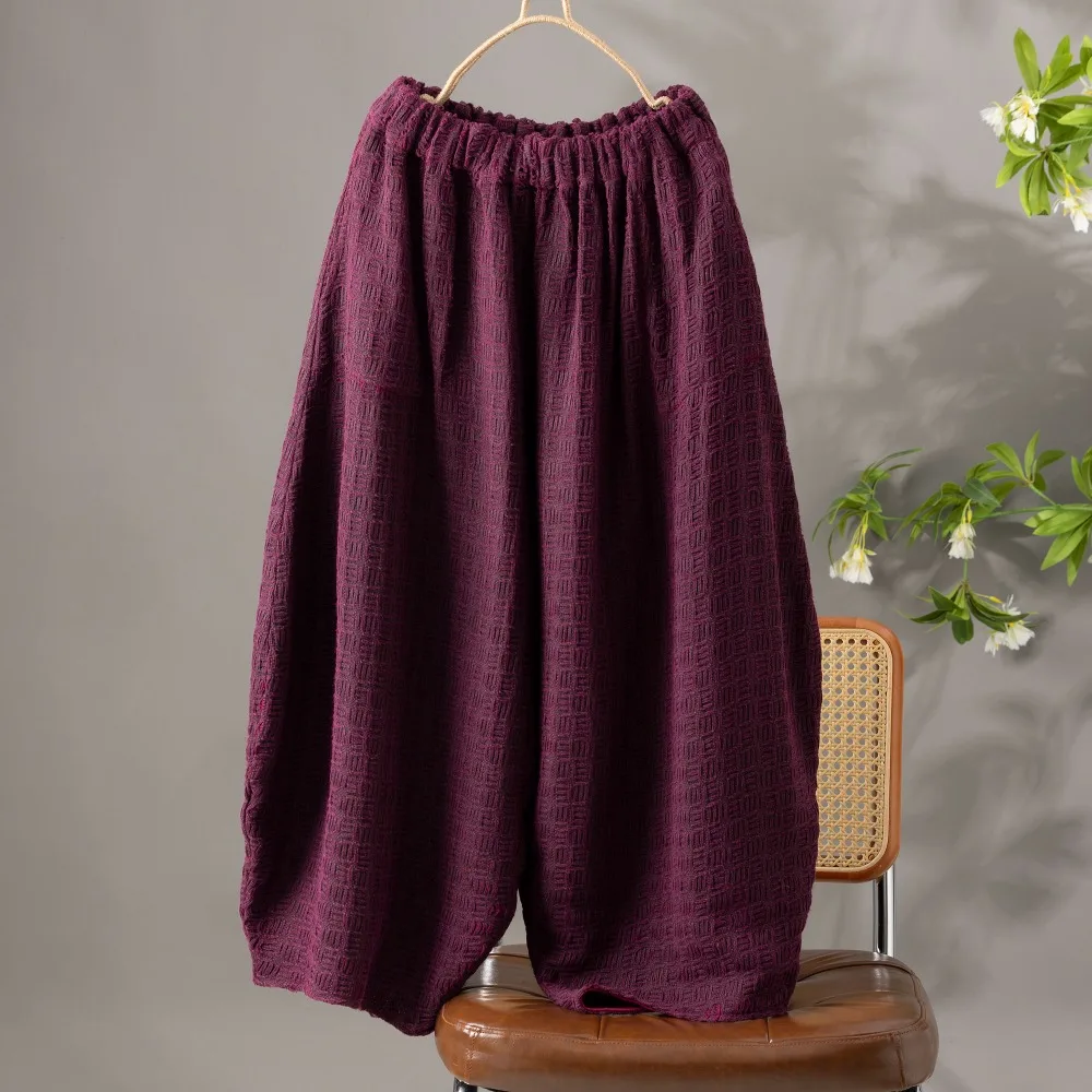 2026 Women's Fashion New 100% Silk Tussah Silk Fragrant Cloud Yarn Thickened Double Pocket Loose Pitaya Color Curved Knife Pants