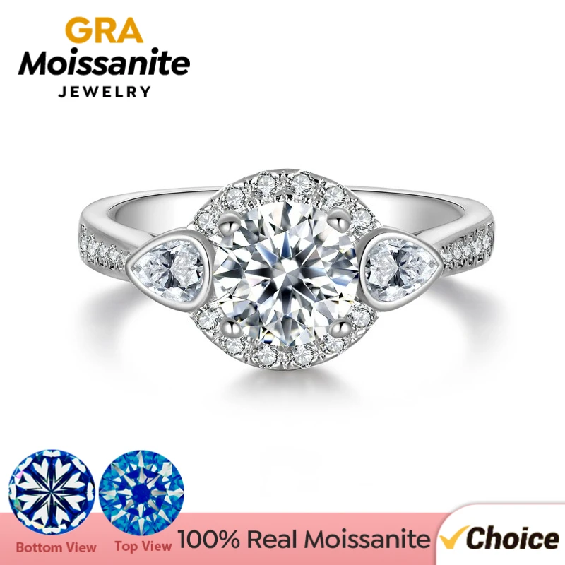 

GRA 1ct Real Moissanite Diamond Personalized Double Water Drop Ring for Women Wedding Real 925 Sterling Silver Luxury Jewelry