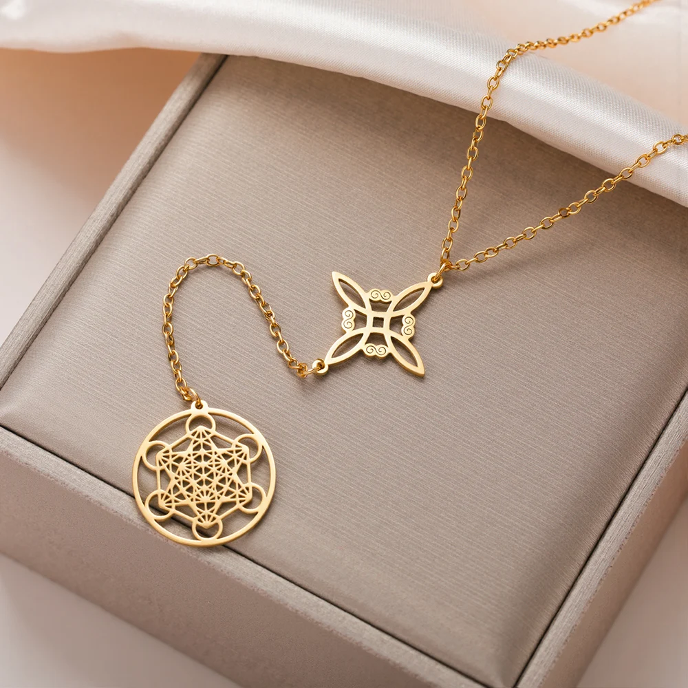 Dawapara Halskette mit Hexenknoten und Metatron-Anhänger, Wicca, Glücksbringer, Talisman, Edelstahl, mystischer spiritueller Schmuck – Detail 15