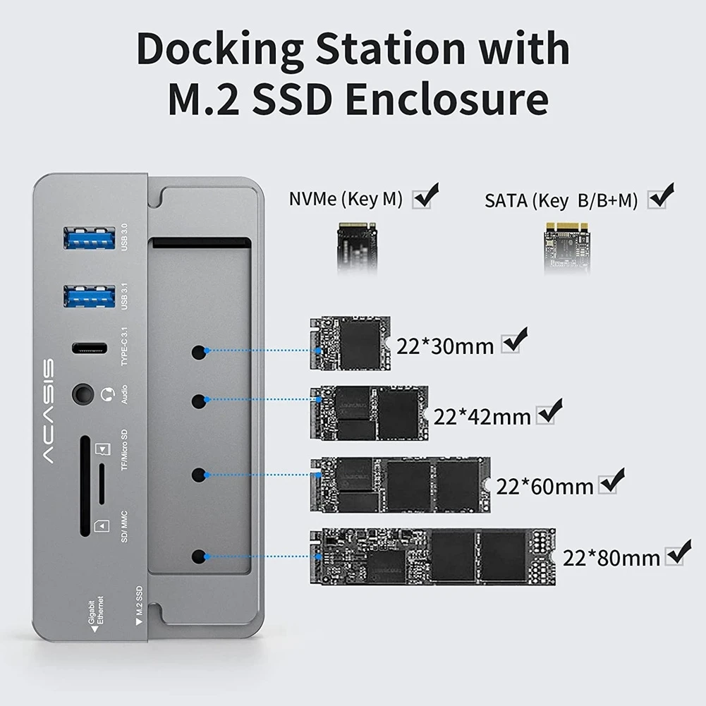 Imagem -04 - Estação de Acoplamento 10 em Usb-c 3.2 Hub 10 Gbps com Gabinete M.2 Nvme e Sata Ssd Compatível com 100 w pd para Pc-cinza