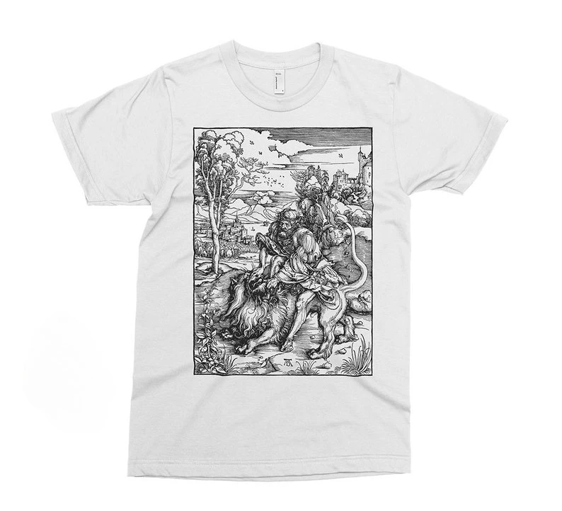 Camiseta Samson Lion Albrecht Durer, escultura artística de artista Durer, Gustave Dore, ropa de calle estética, camisetas de manga corta