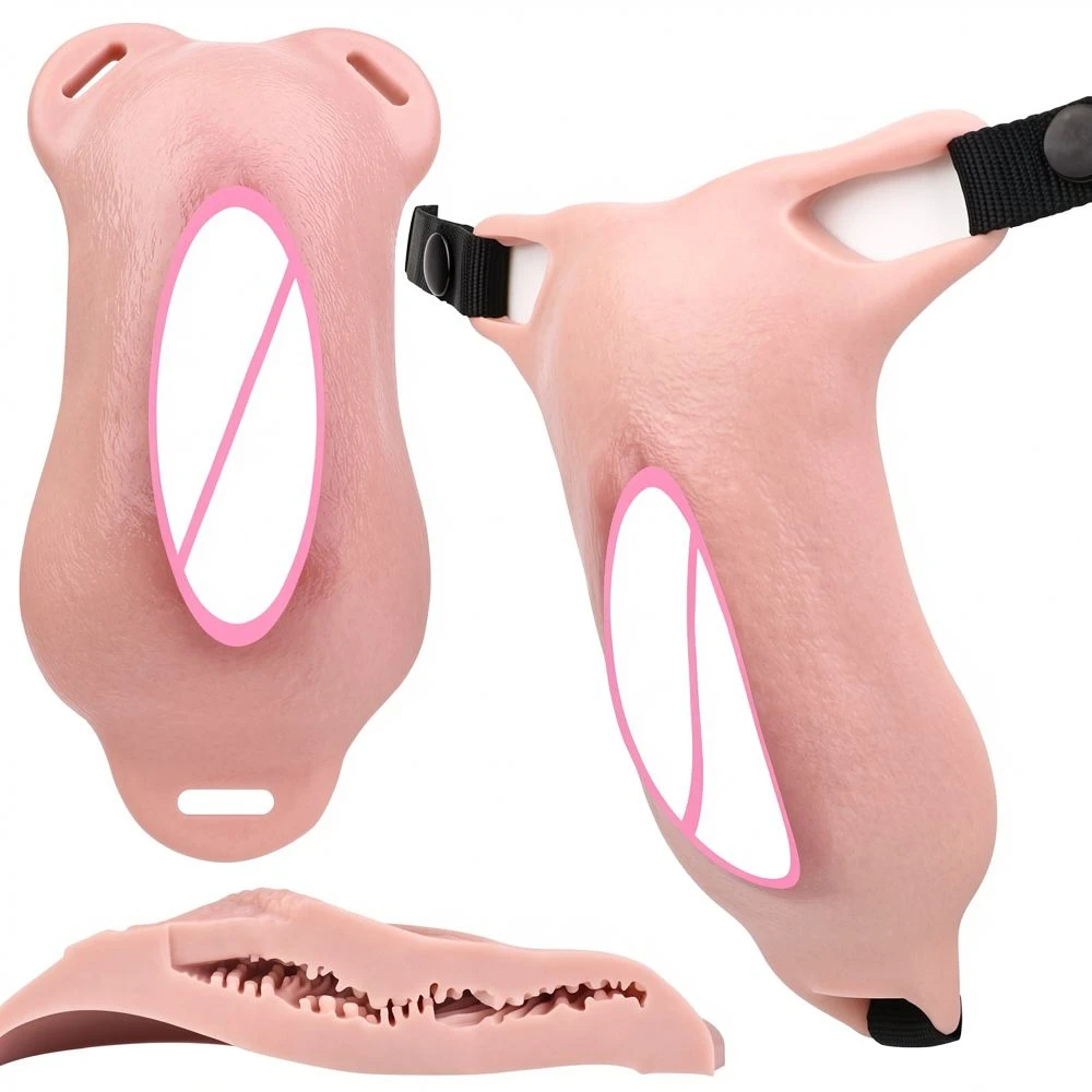 SXXY Skin-Like Soft Insertable Vagina Pads Silicone Male Wearable Chastity Cage Lifelike Penis Hidding Fake Pussy For Adult Men