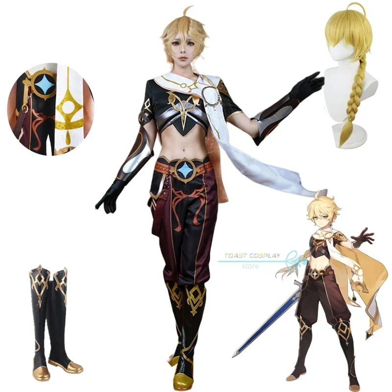 

FC6Genshinimpact Traveler Aether Cosplay Costume Sora Kong Cosplay Aether Halloween Party Outfit Clothes Wig Shoes Full Set@FC8！