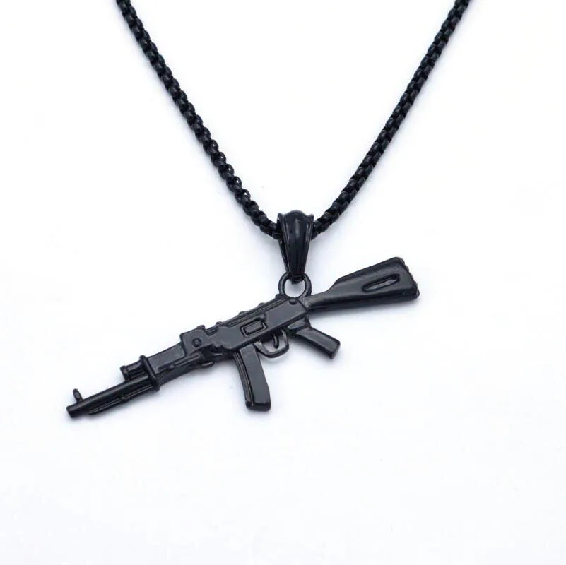 Trend Hip Hop Ice out Gold Silver Color Ak 47 Gun Pendant Necklace for Men Street Rap Rock Statement Jewelry Gift