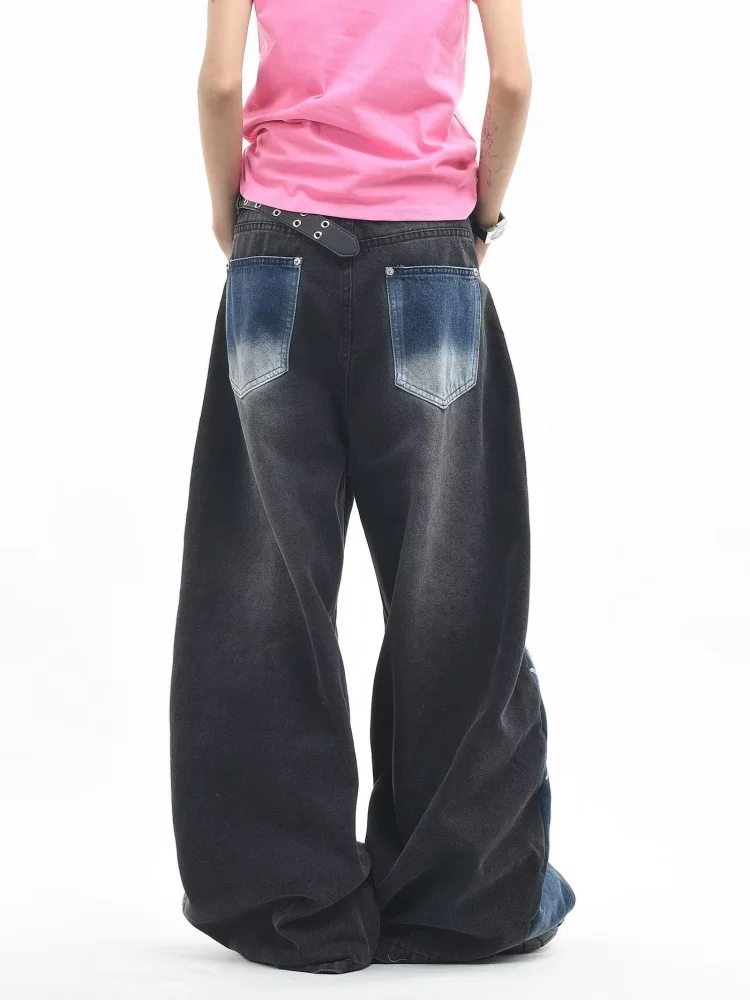 2026 Trend Y2K Style Paint Splash Washed Black Baggy Women's Jeans Pants Woman Clothing Wide Leg Patchwork Loose Long Trousers