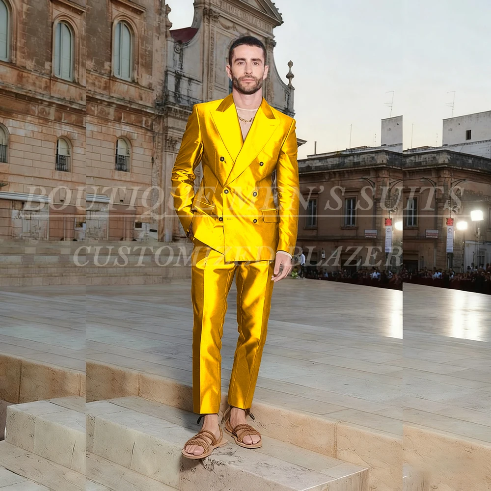 

Elegant Men's Suits Shiny Blazer Customzied Evening 2 Piece Jacket Pants Full Sets High Quality Slim Fit Male Clothing Terno