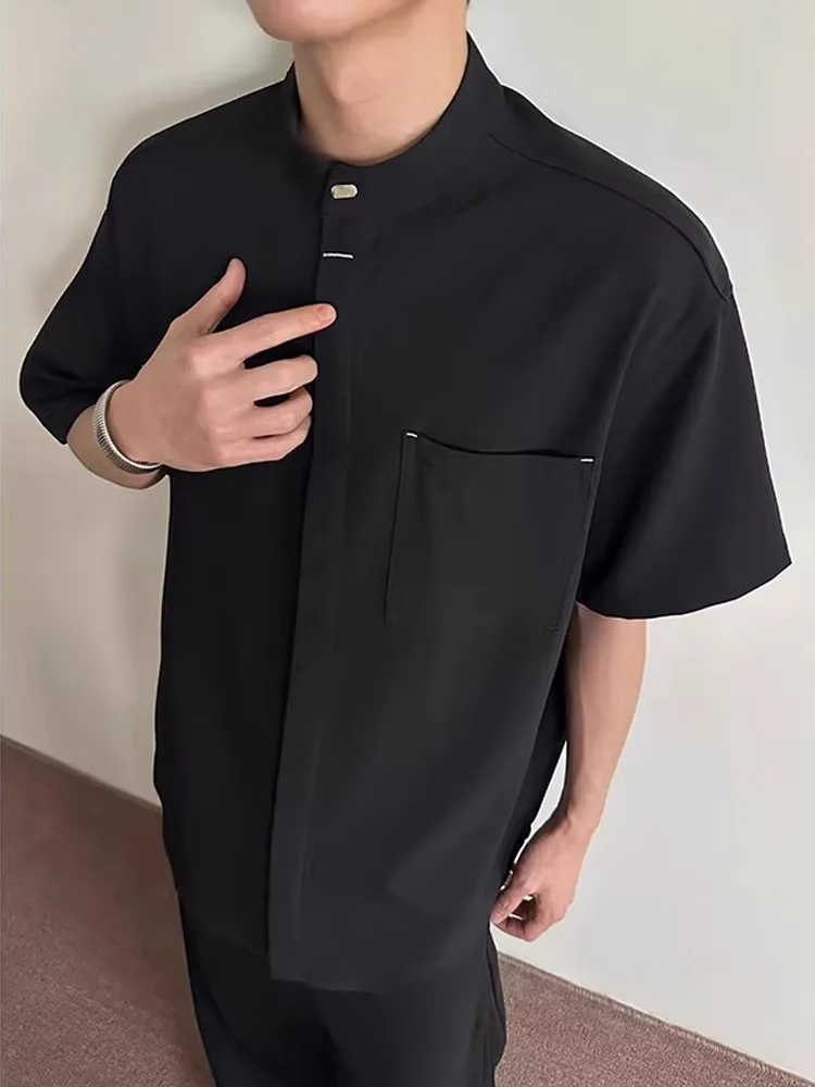 

Engagement Par Men's Faion ort Sve irt Stand Collar Quilted Design Worn as Workwear Five-Quarter Sve Length