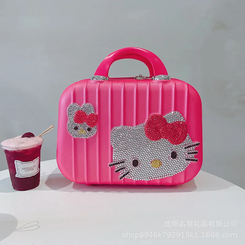 Kawaii Hello Kittys Diamond Trolley Case Anime Sanrios Suitcase Universal Wheel Female Student Travel Rolling Luggage Girls Gift