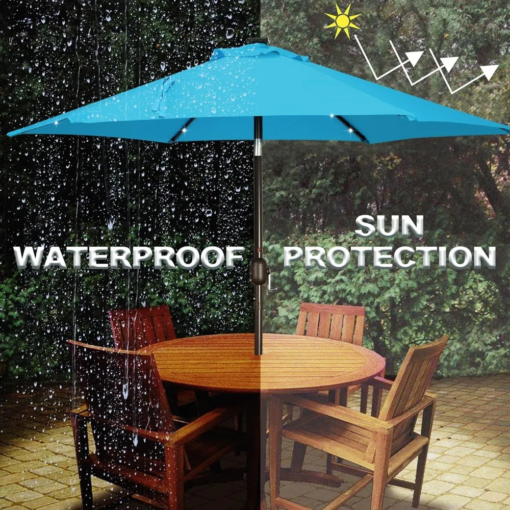 Blissun 7.5 ft Solar Umbrella, 18 LED Lighted Patio Umbrella, Table Market Umbrella