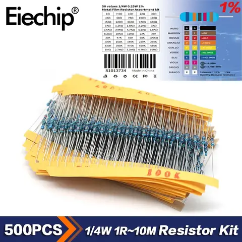 500pcs Assorted Metal Film Resistors 1 4W 130 Values Eiechip