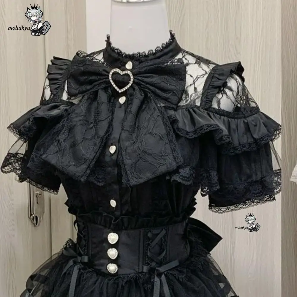 Gothic Lolita Blouse Y2K Aesthetic Women Short Sleeve Lace Ruffle Off Shoulder Top Kawaii Dark Shirt Multiple Styles Available