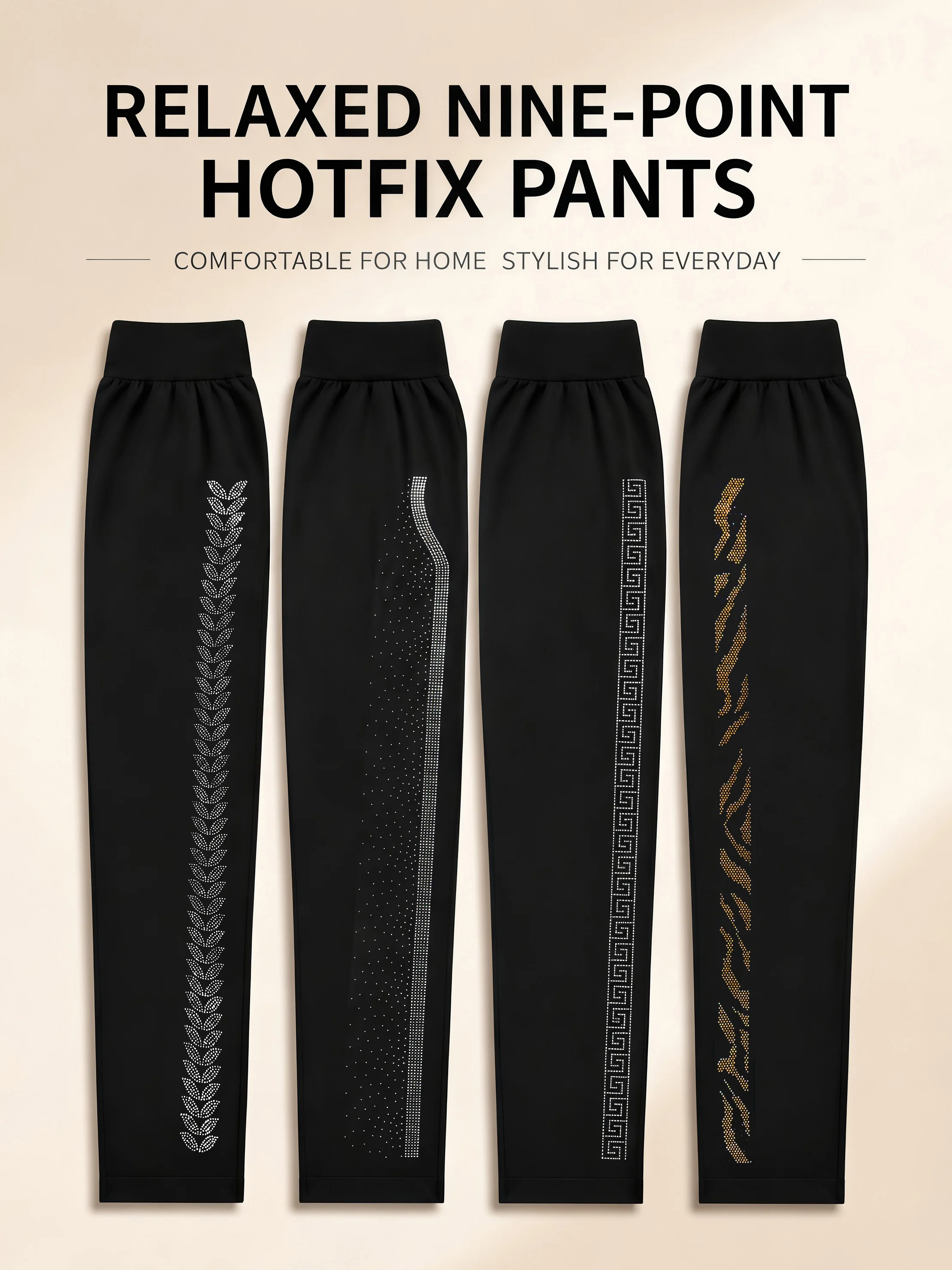 Women's High Waist Rhinestone Side Cropped Leggings 4-Way Stretch Comfortable Skinny Pants Versatile Black Workout Fitness Tight