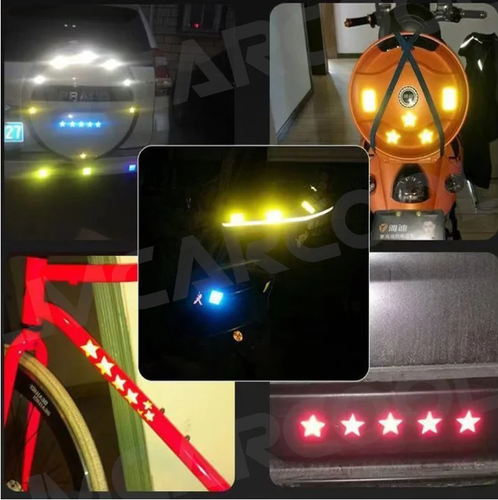 10 Uds. Pegatinas de tira de seguridad reflectantes para parachoques de coche, pegatina reflectante de estrella para coche, cinta de seguridad de