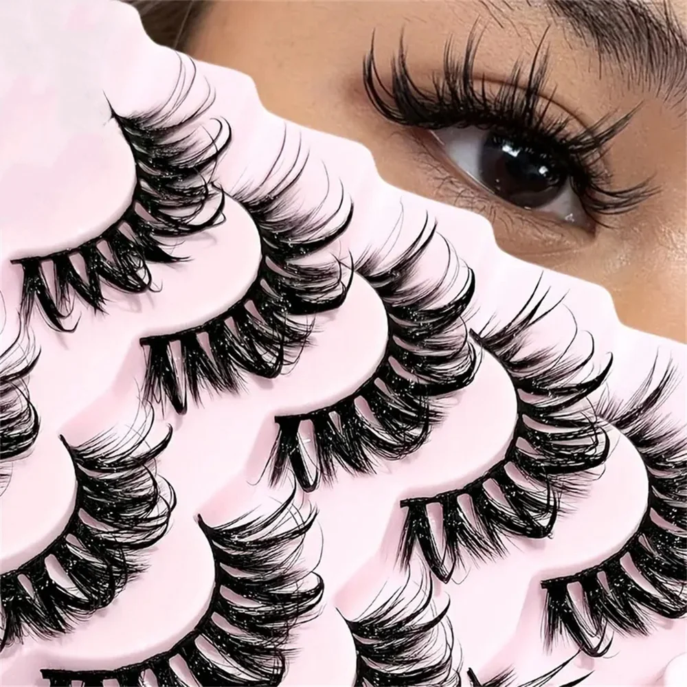 5 Pairs Wet Manga Lashes D-curl Lashes Cosplay Spiky Eyelashes Anime Lashes 19mm Long Wispy Thick Doll Eyelash Fairy Look, Natur