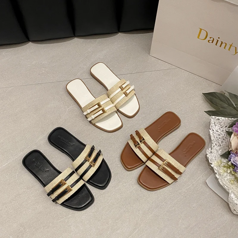 

2026 New Fairy Style Flat One-Strap Slippers, Women's Summer Outdoor Non-Slip Beach Slides, Casual Sandals for Matching Dresses