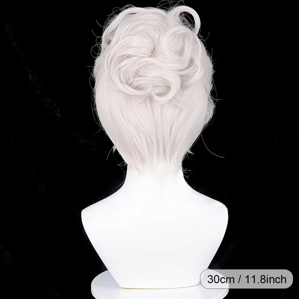 Short Straight White Bun Clip Synthetic Wig Middle Part Anime Game Cosplay Wig Heat Resistant for Daily Party image 2