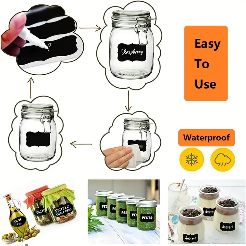 120Pcs/Roll 3 Styles Removable Blackboard Stickers With Erasable Pen Waterproof Chalkboard Labels 1.4*2.2in for Home & Kitchen