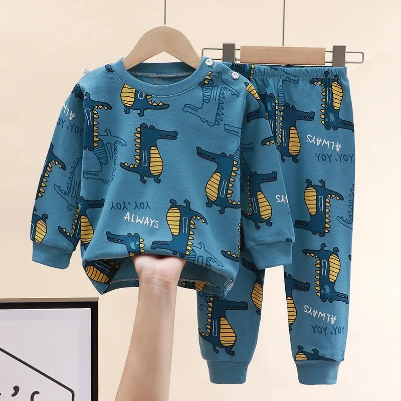0 1 2 3 4years Baby Long Sleeve Suit Cartoon Printed Kids Home Clothes Pajamas Set Toddler Costume Cotton Children\'s Wear Pjs