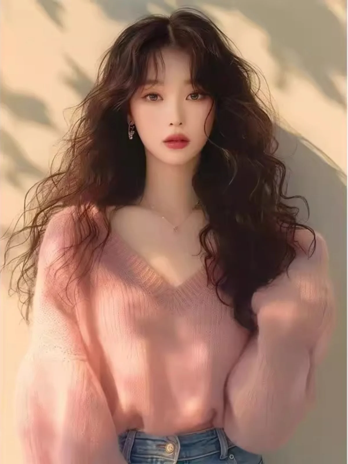 

e Soft Pink V-Ne Knitwear Women's Pullover Sweater Comfortable Korean Sle Lazy Faion Winter New Arrival