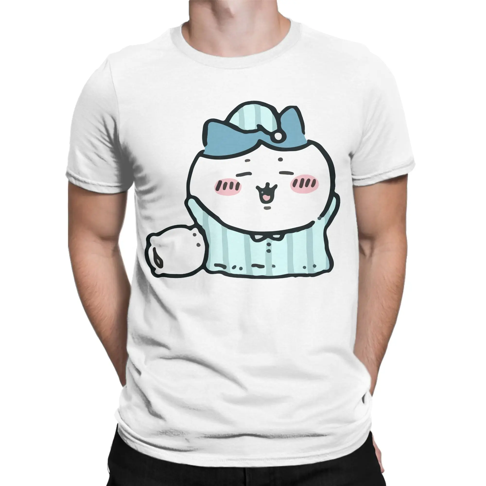 Cartoon Cute Chiikawas Men T Shirt Hachiware Usagi Vintage Tees Short Sleeve Round Neck T-Shirt Cotton Summer Clothing