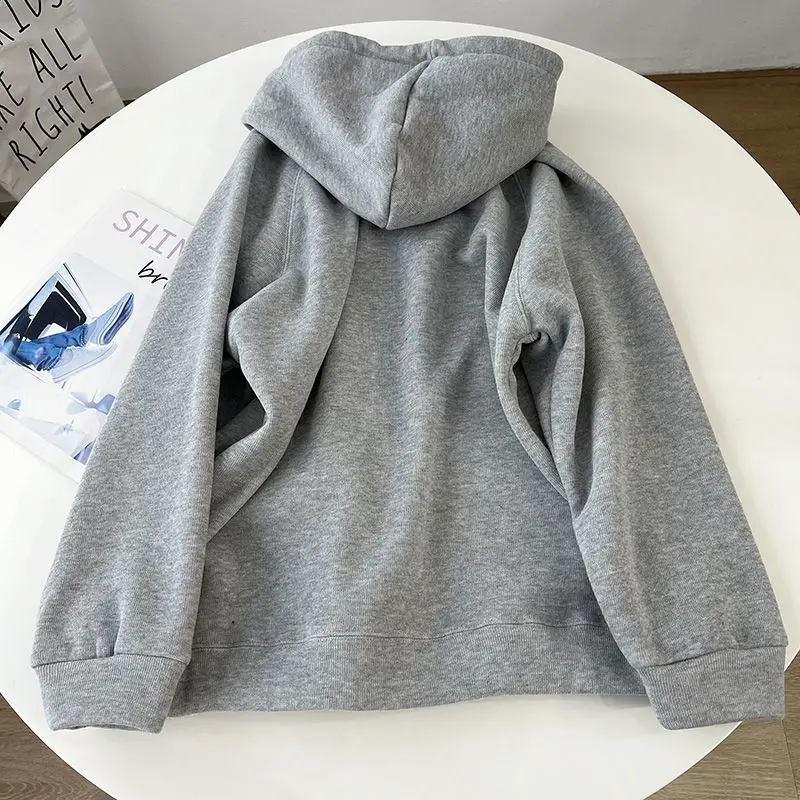 Sweatshirts for Women Baggy Pullovers with Zipper Embroidered Plain Tops Full Zip Up Hooded Female Clothes Loose Hoodies Emo M E