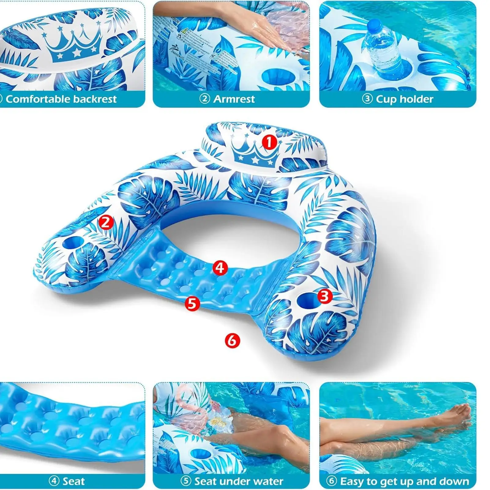 Flotadores de piscina con dosel, flotador de piscina con sombra, balsa resistente para adultos con soporte, flotador de agua para nadar, río, playa al aire libre