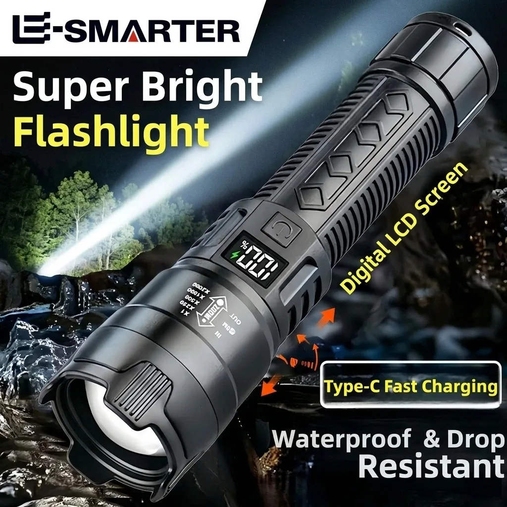 Portable Rechargeable High Power Flashlight - Waterproof Handheld Torch with Long Lasting Battery for Outdoor Camping And Home D