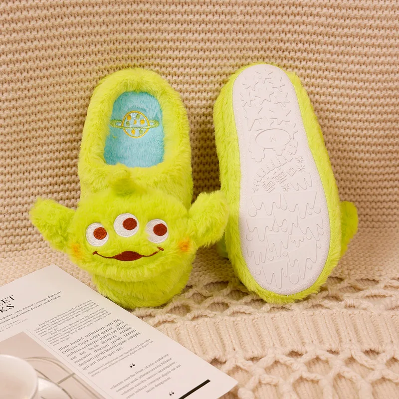 Disney Plush Slippers Cartoon Alien Baotou Warm Slippers Autumn And Winter Indoor Anti-slip Lucifer Cat Couple Home Slippers