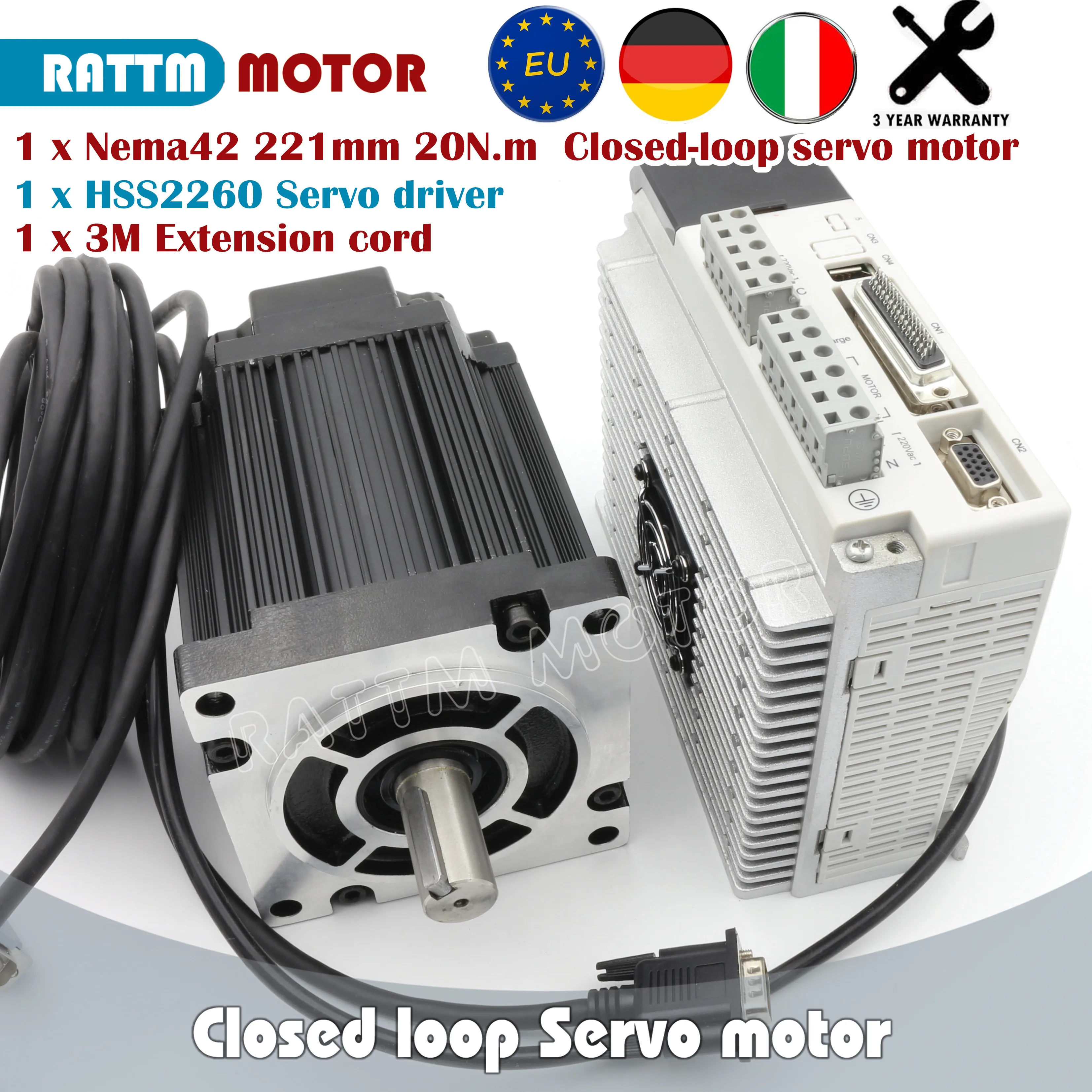 【EU】3 Phase Nema42 20Nm Closed Loop Hybrid Stepper Servo Motor 20N.m 200KHz+Encoder+HSS2206 3-Phase Hybrid Stepper Servo Driver