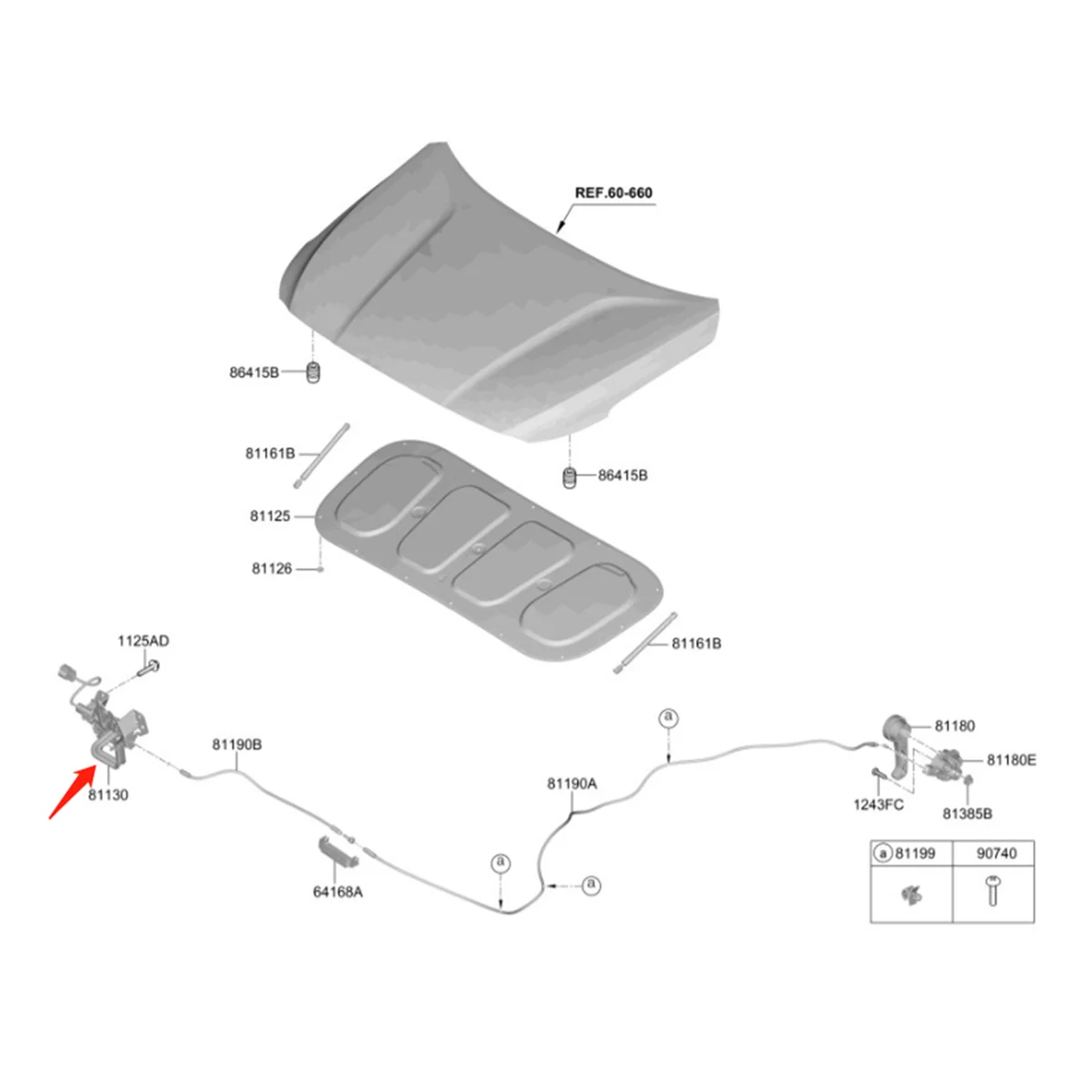 

81130-S1000 Car Hood Lock Assembly for 2019-2023 Engine Cover Latch Lock 81130S1000