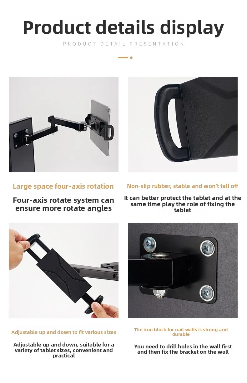 Universelle Wandhalterung mit Klappbarem Arm für Handy, Tablet, iPad, 4-13 Zoll Verstellbarer Metallhalter – Detail 12