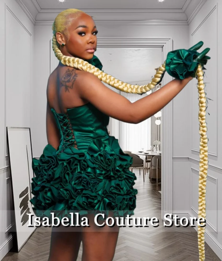 New Green Sexy Short Prom Dress For Black Girls Cocktail Dress Homecoming Dress For Birthday Dress 2024 With Gloves Customized 