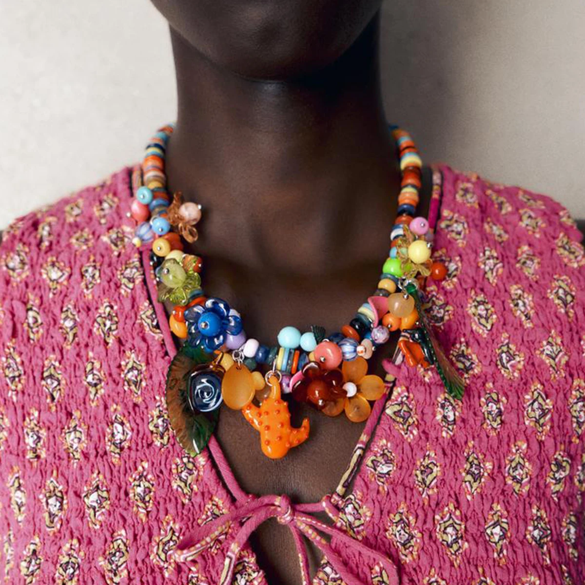 

2025 New ZAA Handmade Colorful Resin Beaded Flower Choker Necklace for Women Vintage Ethnic Style Jewelry Neck Accessories