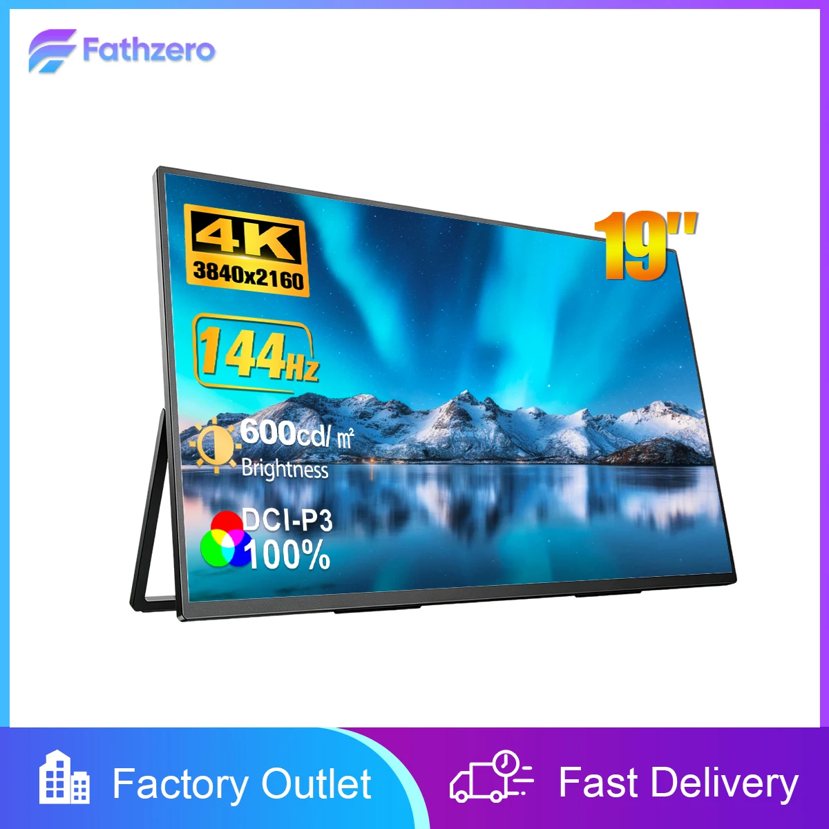 Portable Monitor 19 Inch 4K UHD 144Hz 600nits Travel Gaming Monitor IPS Screen Display USB TypeC Port For Mac Laptop PC Xbox PS5
