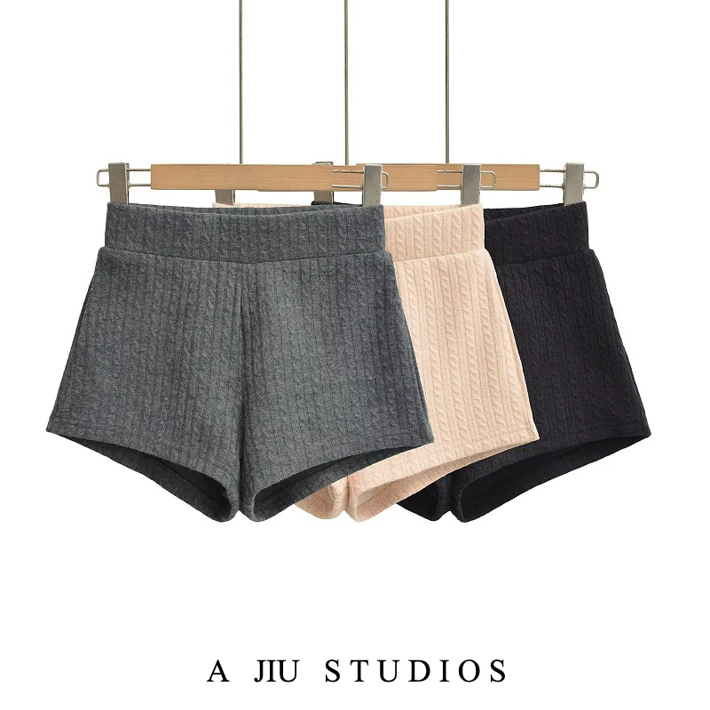 

Ele Вязаные брюки женские повседневные эластичные утягивающие брюки осень-зима с высокой талией прямые брюки простого цвета