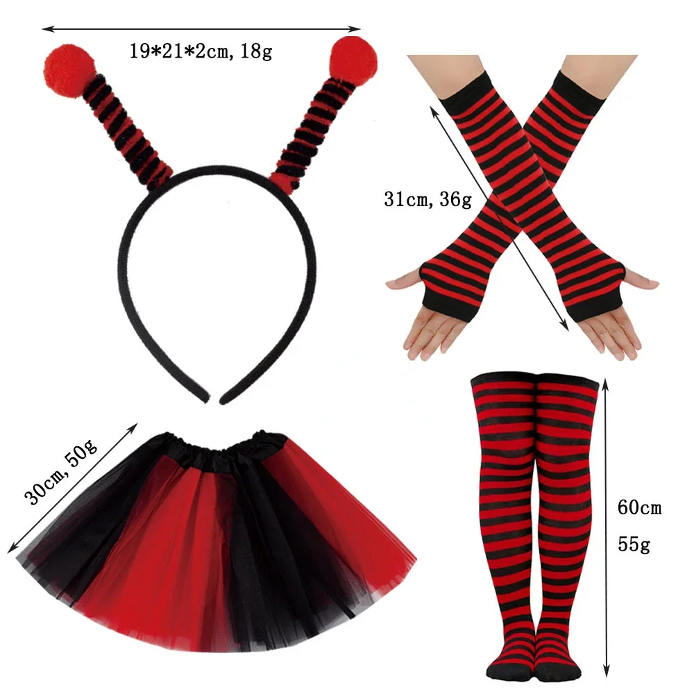Kit de disfraz de abeja para niños, mariquita, hormigas, antena Bopper, diadema, falda tutú, varita mágica, vestido divertido, conjunto de accesorios de hadas para Halloween